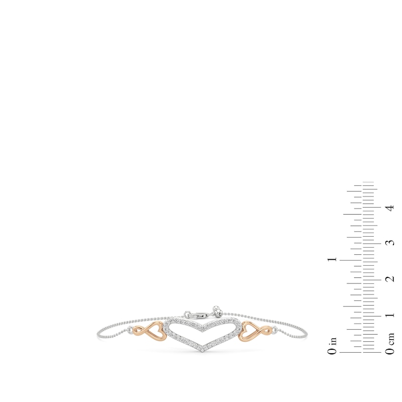 Main Image 3 of White Lab-Created Sapphire Heart Bracelet in Sterling Silver and 14K Rose Gold Plate - 7.25&quot;