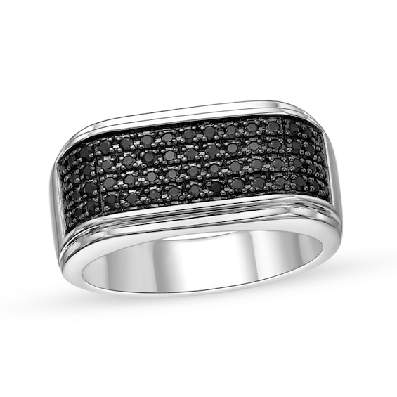 1/2 CT. T.w. Black Diamond Multi-Row Ring Sterling Silver
