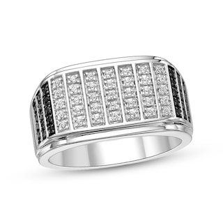 1/2 CT. T.W. Black and White Diamond Multi-Row Column Ring in Sterling Silver