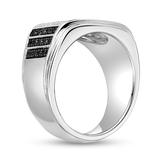 1/2 CT. T.w. Black and White Diamond Multi-Row Column Ring in Sterling Silver