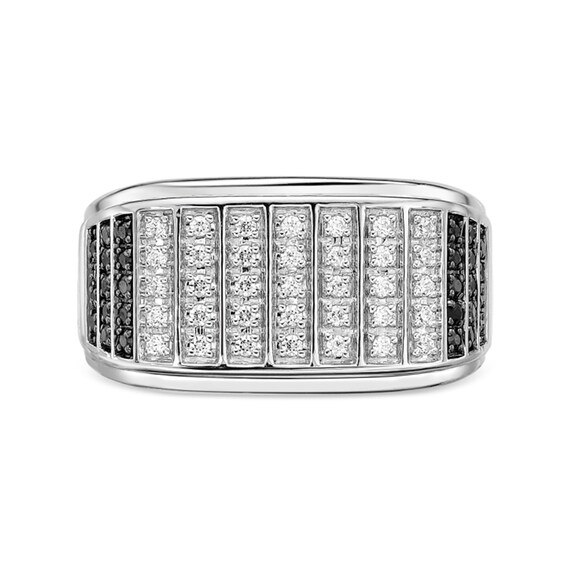1/2 CT. T.w. Black and White Diamond Multi-Row Column Ring in Sterling Silver