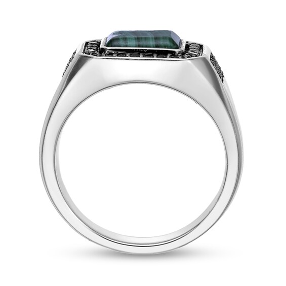 Rectangle Green Malachite and 1/2 CT. T.w. Black Diamond Frame Ring in Sterling Silver