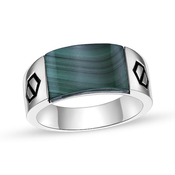 Rectangular Green Malachite Inlay Ring in Sterling Silver