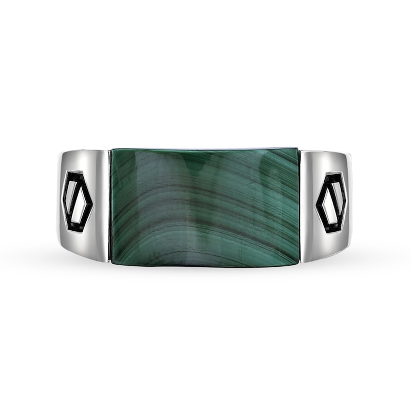 Main Image 2 of Rectangular Green Malachite Inlay Ring in Sterling Silver