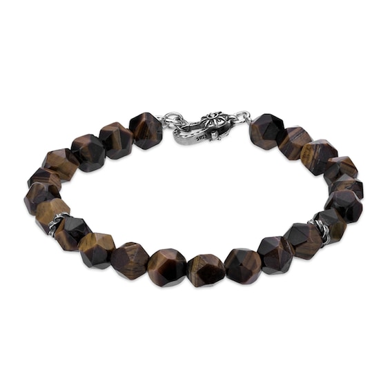8.0mm Faceted Tiger's Eye Bead Strand Bracelet in Sterling Silver - 9.45â