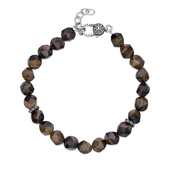 8.0mm Faceted Tiger's Eye Bead Strand Bracelet in Sterling Silver - 9.45â
