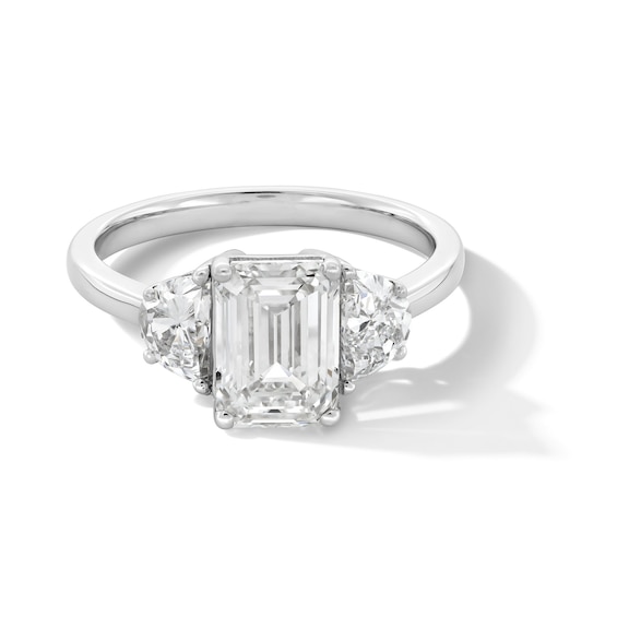 2-7/8 CT. T.w. Emerald-Cut and Half-Moon Certified Lab-Grown Diamond Three Stone Engagement Ring in 14K White Gold
