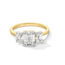 2-3/4 CT. T.W. Emerald-Cut Certified Lab-Grown Diamond Three Stone Engagement Ring in 14K Gold (F/VS2)