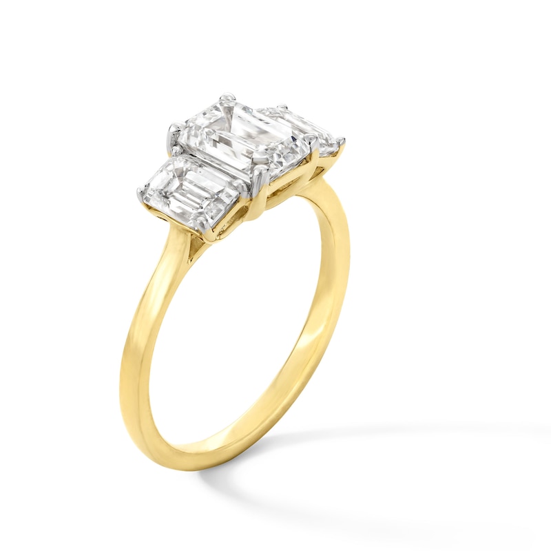 Main Image 3 of 2-3/4 CT. T.W. Emerald-Cut Certified Lab-Grown Diamond Three Stone Engagement Ring in 14K Gold (F/VS2)
