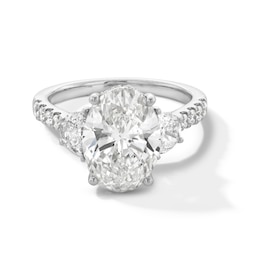 5 CT. T.W. Oval and Half-Moon Certified Lab-Grown Diamond Three Stone Engagement Ring in 14K White Gold (F/VS2)
