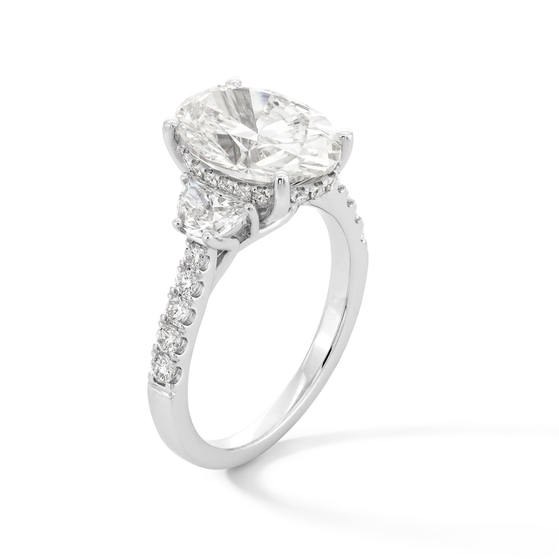Main Image 3 of 5 CT. T.W. Oval and Half-Moon Certified Lab-Grown Diamond Three Stone Engagement Ring in 14K White Gold (F/VS2)