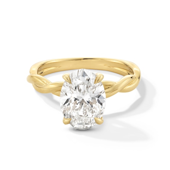 3 CT. Oval Certified Lab-Grown Diamond Solitaire Twist Shank Engagement Ring in 14K Gold (F/Vs2)