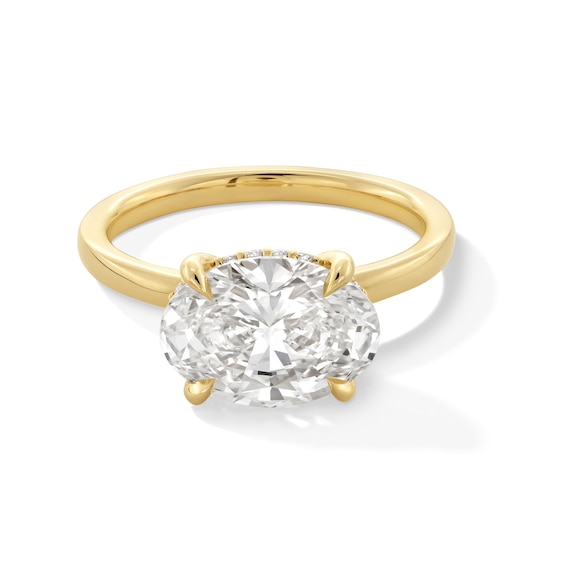 3 CT. T.w. Oval Certified Lab-Grown Diamond Sideways Solitaire Engagement Ring in 14K Gold (F/Vs2)