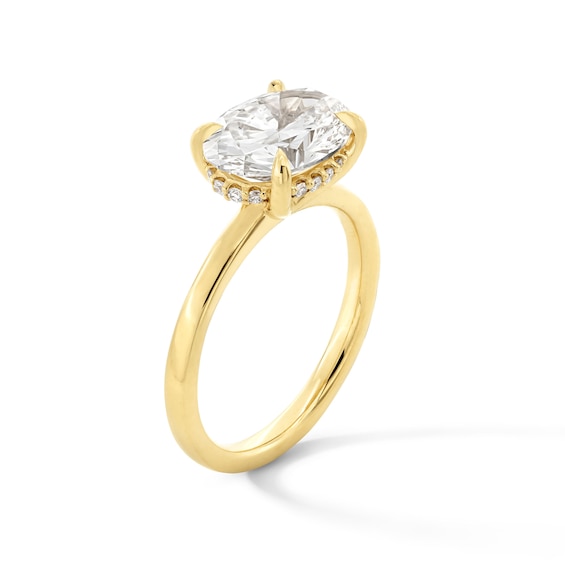 3 CT. T.w. Oval Certified Lab-Grown Diamond Sideways Solitaire Engagement Ring in 14K Gold (F/Vs2)