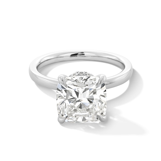 4 CT. T.w. Cushion-Cut Certified Lab-Grown Diamond Solitaire Hidden Halo Engagement Ring in 14K White Gold (F/Vs2)