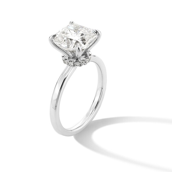 4 CT. T.w. Cushion-Cut Certified Lab-Grown Diamond Solitaire Hidden Halo Engagement Ring in 14K White Gold (F/Vs2)