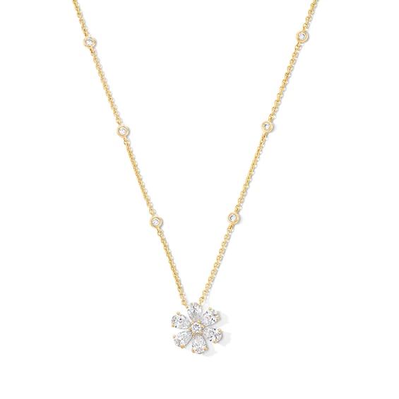 2-1/6 CT. T.w. Pear-Shaped and Round Certified Lab-Grown Diamond Flower Pendant in 14K Gold (F/Vs2)