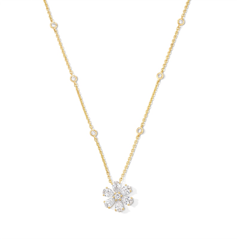 Main Image 1 of 2-1/6 CT. T.W. Pear-Shaped and Round Certified Lab-Grown Diamond Flower Pendant in 14K Gold (F/VS2)