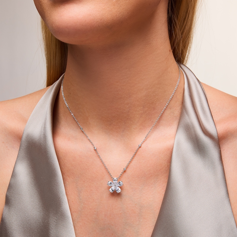 Main Image 2 of 2-1/6 CT. T.W. Pear-Shaped and Round Certified Lab-Grown Diamond Flower Pendant in 14K Gold (F/VS2)