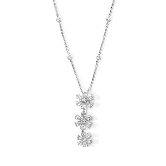 3-1/5 CT. T.w. Pear-Shaped and Round Certified Lab-Grown Diamond Flower Trio Drop Pendant in 14K White Gold (F/Vs2)