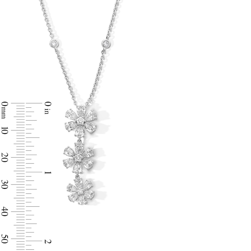 Main Image 3 of 3-1/5 CT. T.W. Pear-Shaped and Round Certified Lab-Grown Diamond Flower Trio Drop Pendant in 14K White Gold (F/VS2)