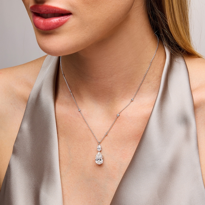 Main Image 2 of 6 CT. T.W. Pear-Shaped Certified Lab-Grown Diamond Double Drop Pendant in 14K White Gold (F/VS2)