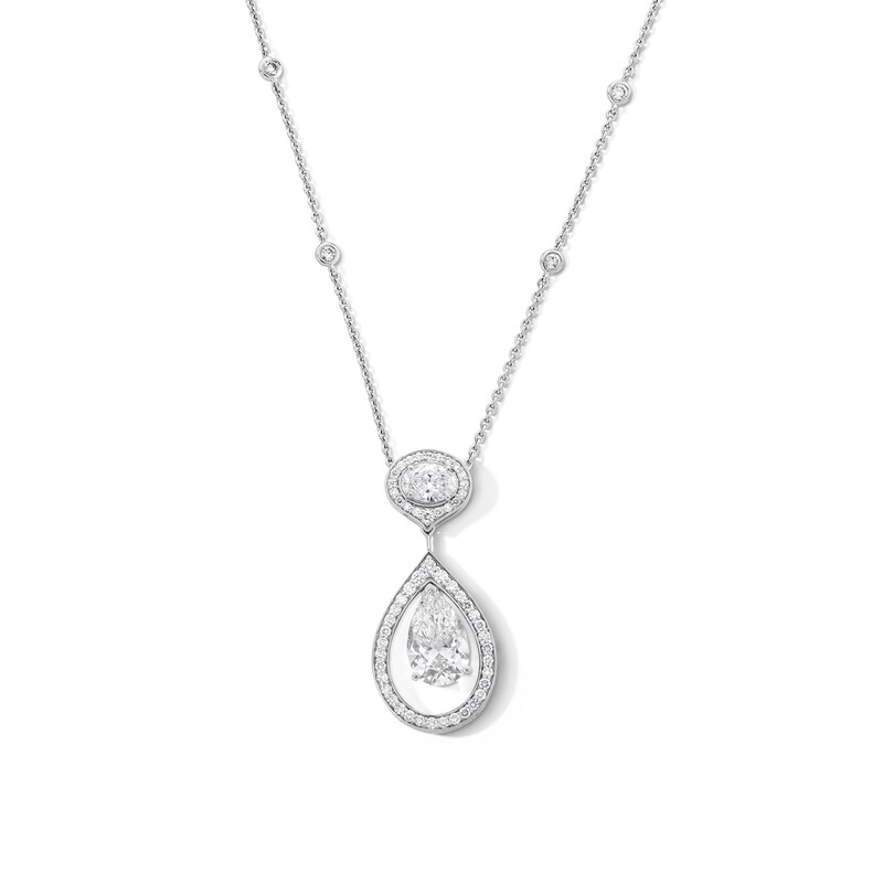 Main Image 1 of 4-5/8 CT. T.W. Oval and Pear-Shaped Certified Lab-Grown Diamond Frame Drop Necklace in 14K White Gold (F/VS2)