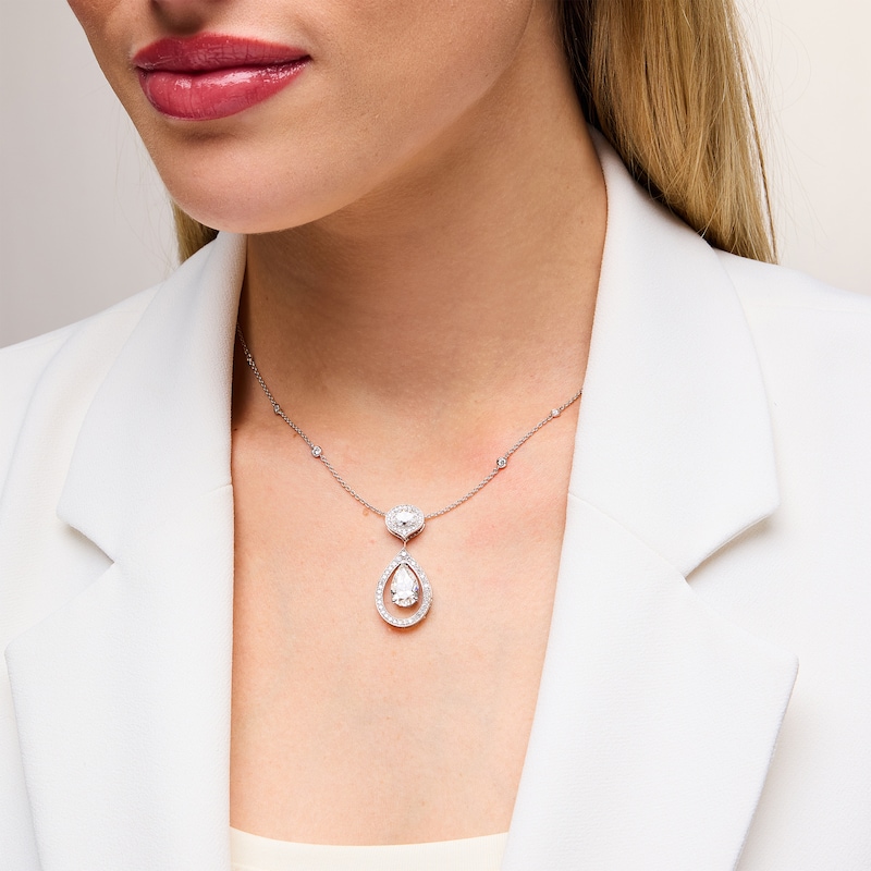 Main Image 2 of 4-5/8 CT. T.W. Oval and Pear-Shaped Certified Lab-Grown Diamond Frame Drop Necklace in 14K White Gold (F/VS2)