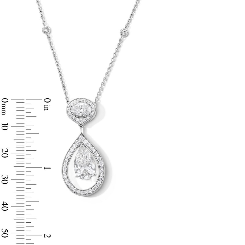 Main Image 3 of 4-5/8 CT. T.W. Oval and Pear-Shaped Certified Lab-Grown Diamond Frame Drop Necklace in 14K White Gold (F/VS2)