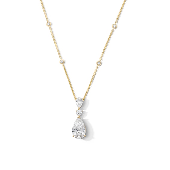 5 CT. T.w. Pear-Shaped and Round Certified Lab-Grown Diamond Station Drop Necklace in 14K Gold (F/Vs2)