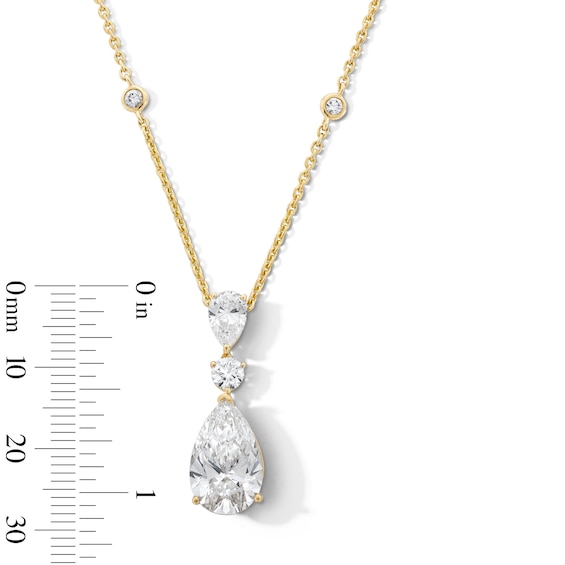 5 CT. T.w. Pear-Shaped and Round Certified Lab-Grown Diamond Station Drop Necklace in 14K Gold (F/Vs2)