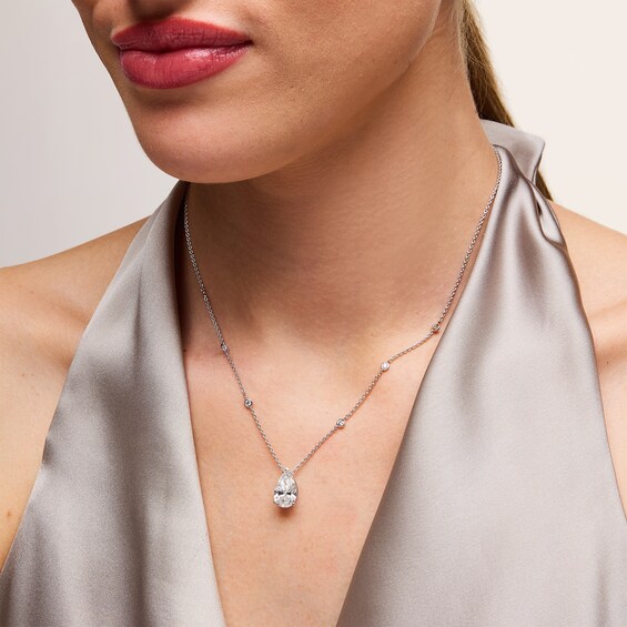 4 CT. T.w. Pear-Shaped Certified Lab-Grown Diamond Station Necklace in 14K White Gold (F/Vs2)