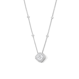 3 CT. T.W. Asscher-Cut Certified Lab-Grown Diamond Tilted Frame Pendant in 14K White Gold (F/VS2)
