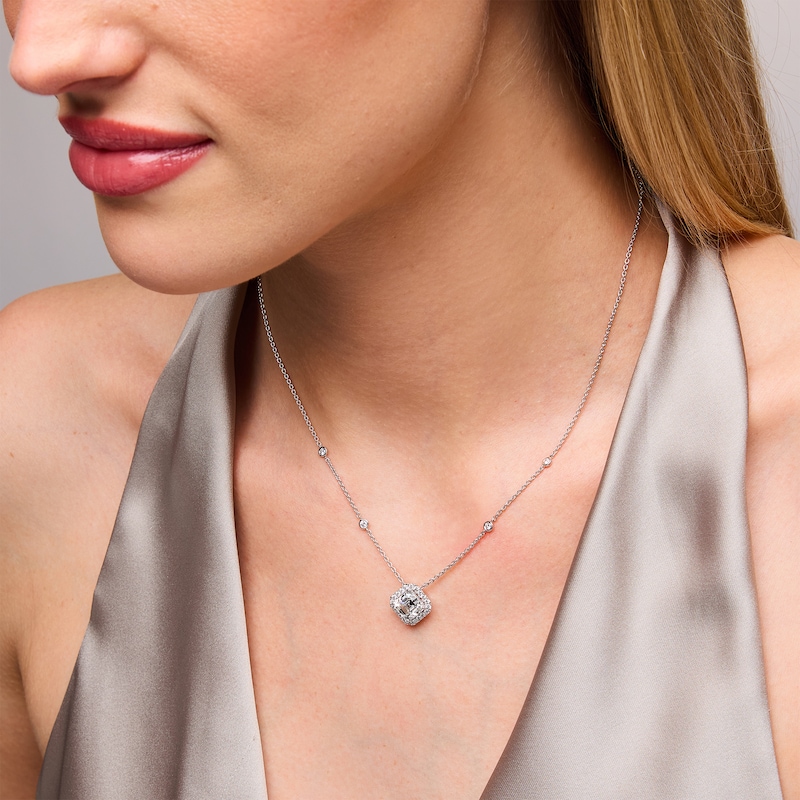 Main Image 2 of 3 CT. T.W. Asscher-Cut Certified Lab-Grown Diamond Tilted Frame Pendant in 14K White Gold (F/VS2)