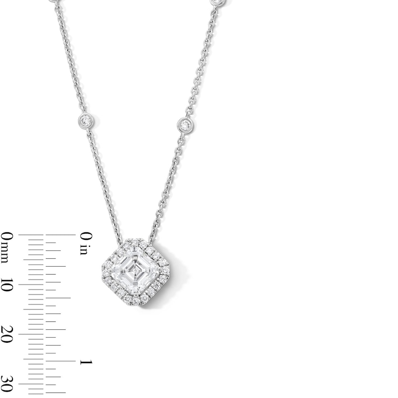 Main Image 3 of 3 CT. T.W. Asscher-Cut Certified Lab-Grown Diamond Tilted Frame Pendant in 14K White Gold (F/VS2)