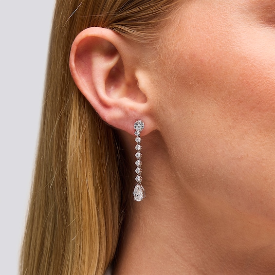 4 CT. T.w. Pear-Shaped and Round Certified Lab-Grown Diamond Linear Drop Earrings in 14K White Gold (F/Vs2)