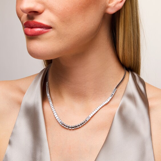 15 CT. T.w. Emerald-Cut Certified Lab-Grown Diamond Graduated Necklace in 14K White Gold (F/Vs2)