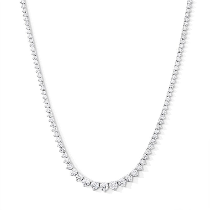Main Image 1 of 12.00 CT. T.W. Certified Lab-Grown Diamond Graduated Riviera Necklace in 14K White Gold (F/VS2)