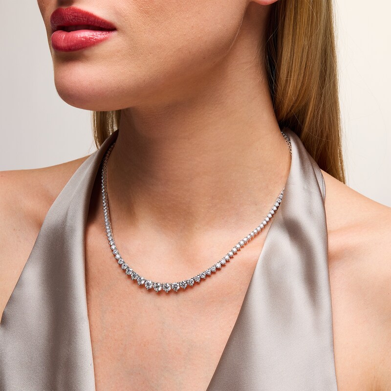 Main Image 2 of 12.00 CT. T.W. Certified Lab-Grown Diamond Graduated Riviera Necklace in 14K White Gold (F/VS2)