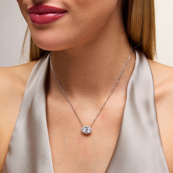 3-1/2 CT. T.w. Oval Certified Lab-Grown Diamond Frame Sideways Necklace in 14K White Gold (F/Vs2)