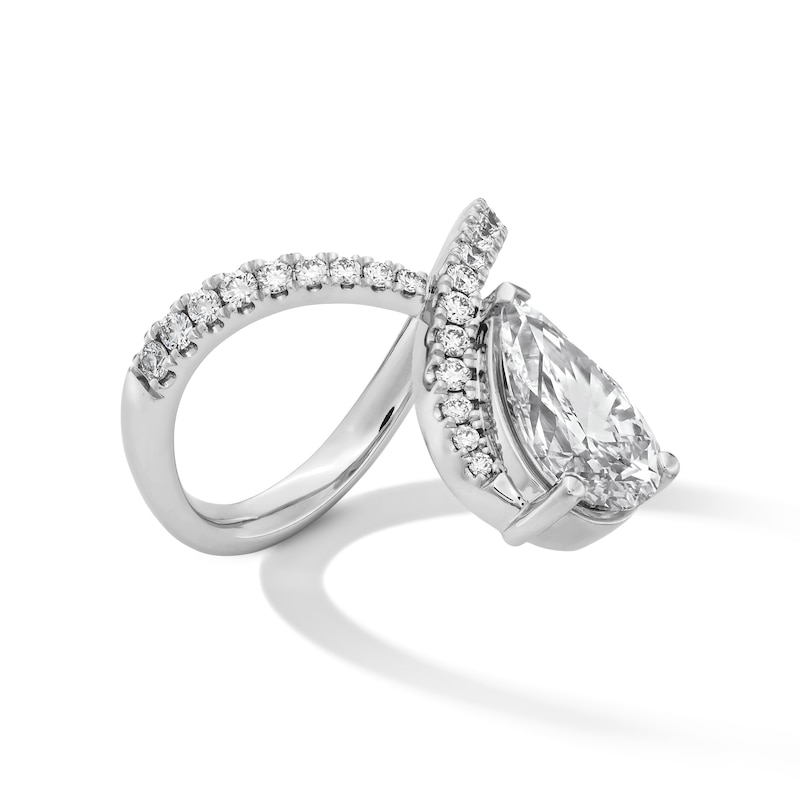 Main Image 3 of 2-7/8 CT. T.W. Pear-Shaped Certified Lab-Grown Diamond Chevron Ring in 14K White Gold (F/VS2)