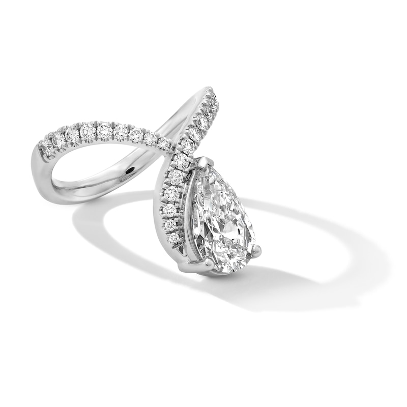 Main Image 4 of 2-7/8 CT. T.W. Pear-Shaped Certified Lab-Grown Diamond Chevron Ring in 14K White Gold (F/VS2)