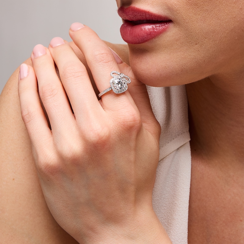 Main Image 2 of 2-1/2 CT. T.W. Certified Lab-Created Diamond Cushion Frame and Bow Ring in 14K White Gold (F/VS2)