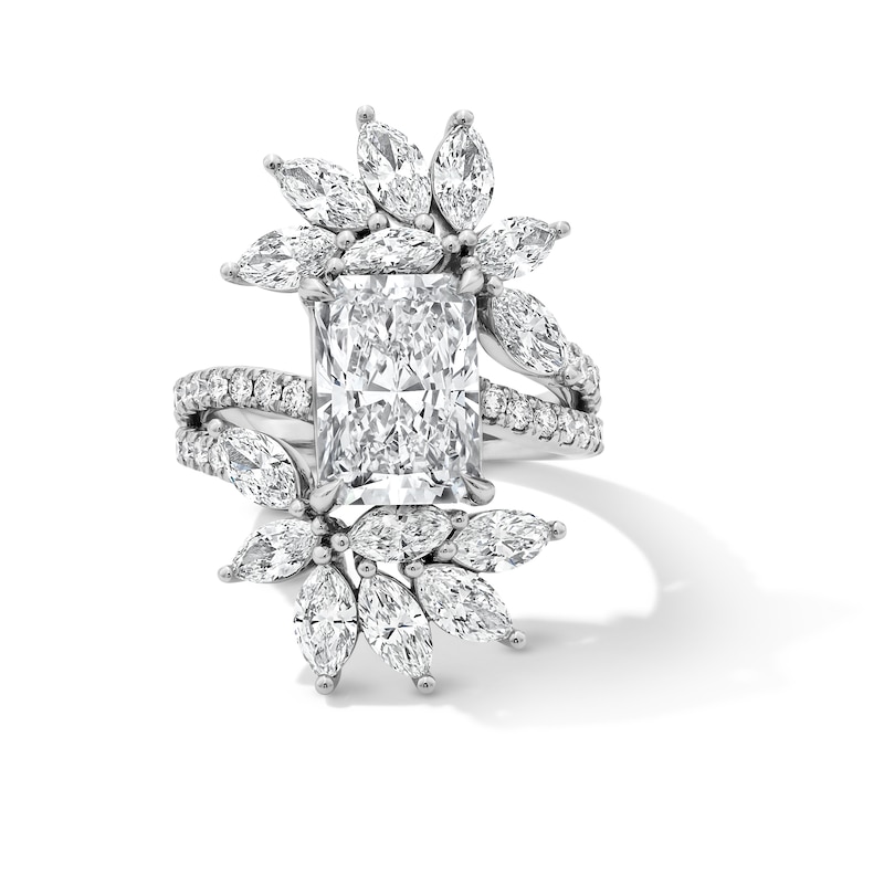 Main Image 1 of 6-7/8 CT. T.W. Radiant-Cut Certified Lab-Grown Diamond Bypass Floral Ring in 14K White Gold (F/VS2)