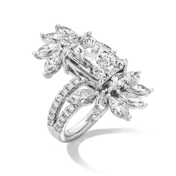 6-7/8 CT. T.w. Radiant-Cut Certified Lab-Grown Diamond Bypass Floral Ring in 14K White Gold (F/Vs2)