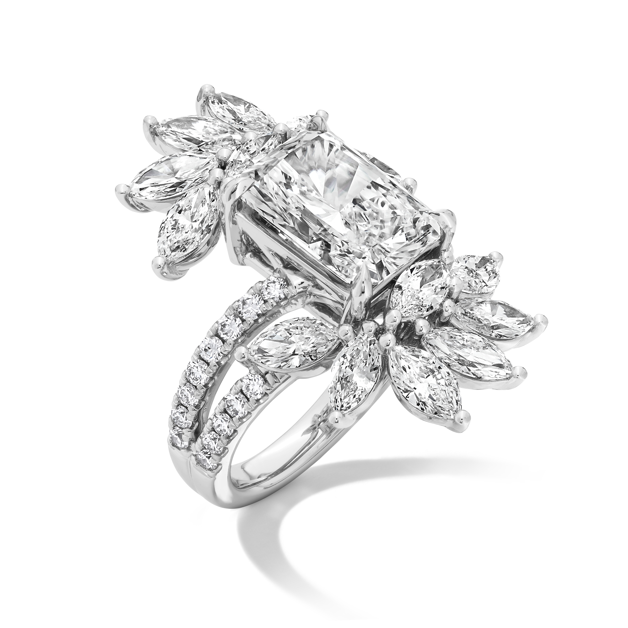Main Image 3 of 6-7/8 CT. T.W. Radiant-Cut Certified Lab-Grown Diamond Bypass Floral Ring in 14K White Gold (F/VS2)