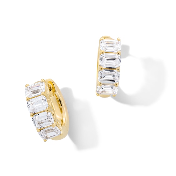 3 CT. T.w. Emerald-Cut Certified Lab-Grown Diamond Four Stone Hoop Earrings in 14K Gold (F/Vs2)