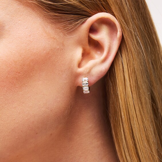 3 CT. T.w. Emerald-Cut Certified Lab-Grown Diamond Four Stone Hoop Earrings in 14K Gold (F/Vs2)