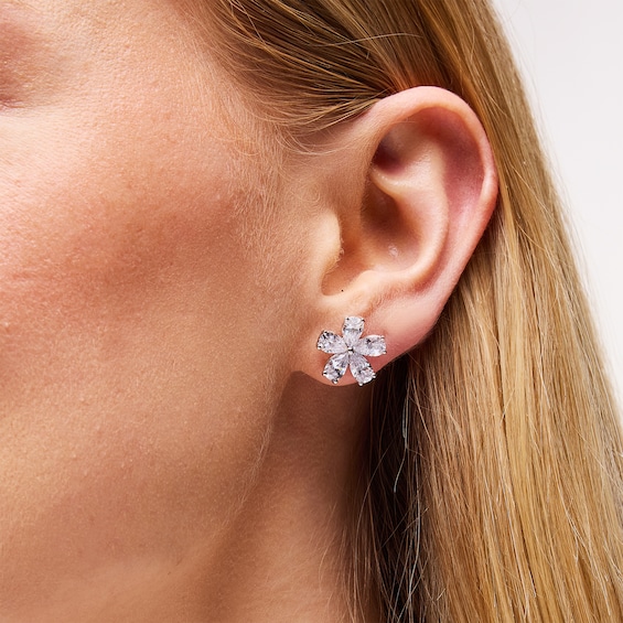 3-7/8 CT. T.w. Pear-Shaped Certified Lab-Grown Diamond Flower Stud Earrings in 14K White Gold (F/Vs2)