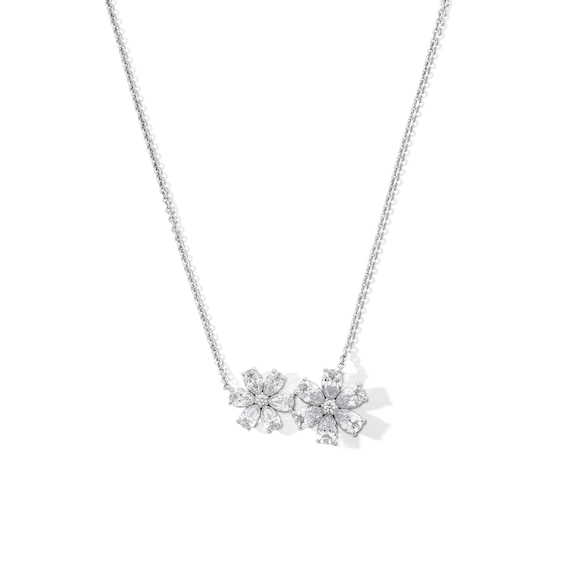 3-7/8 CT. T.w. Pear-Shaped Certified Lab-Grown Diamond Double Flower Necklace in 14K White Gold (F/Vs2)